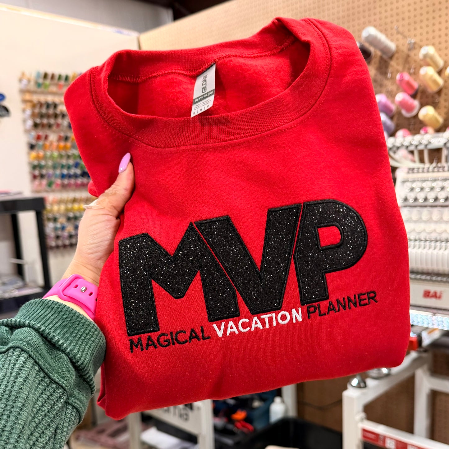 Red Glitter MVP Crewneck